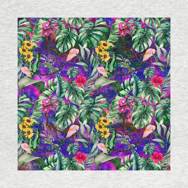 Cute tropical floral leaves botanical illustration, tropical plants,leaves and flowers, dark purple leaves pattern by Zeinab taha